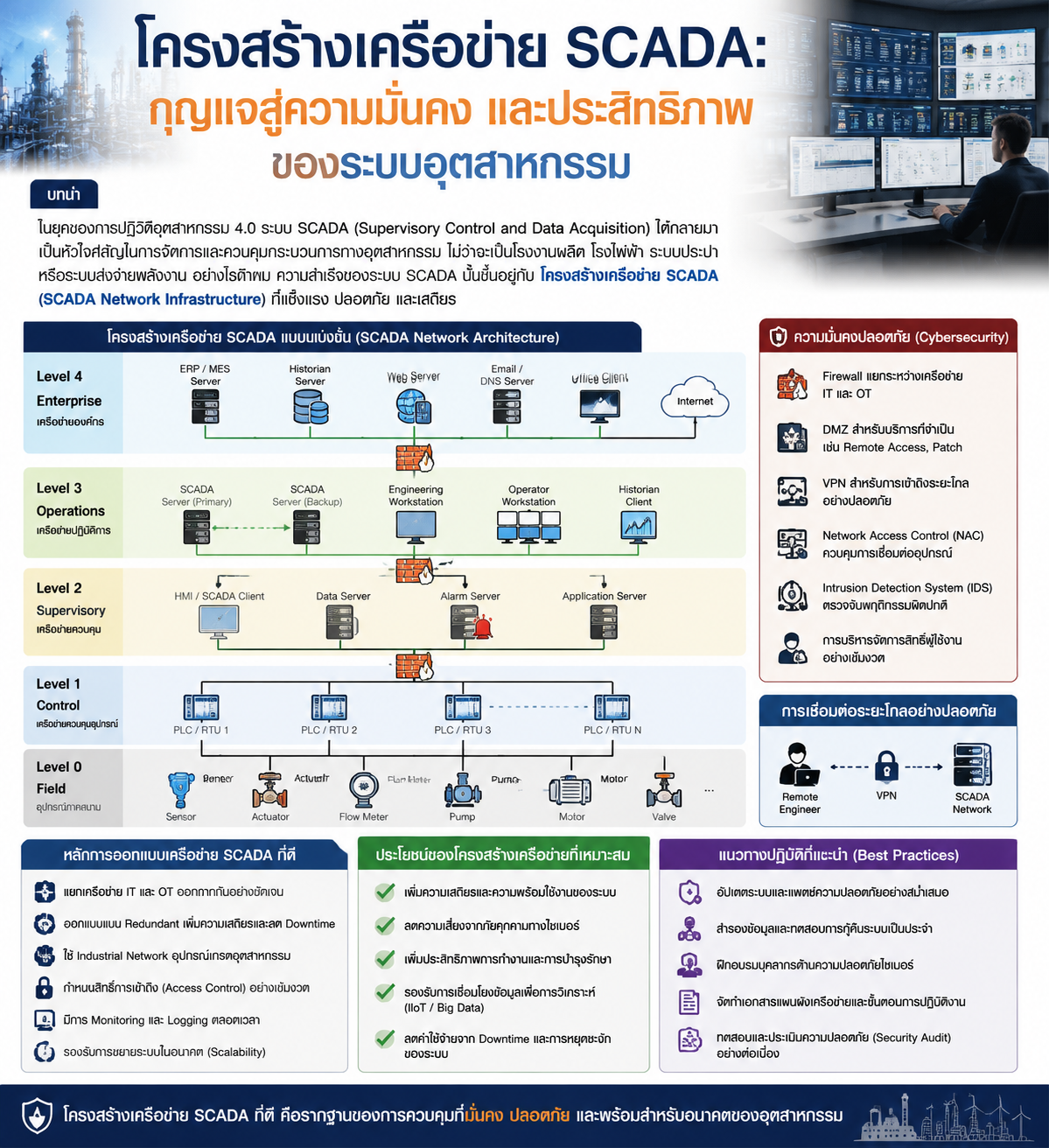 SCADA (Supervisory Control and Data Acquisition) เป็นระบบทีคอยเฝ้าระวังและรวบรวมข้อมูลจากกระบวนการทางอุตสาหกรรม